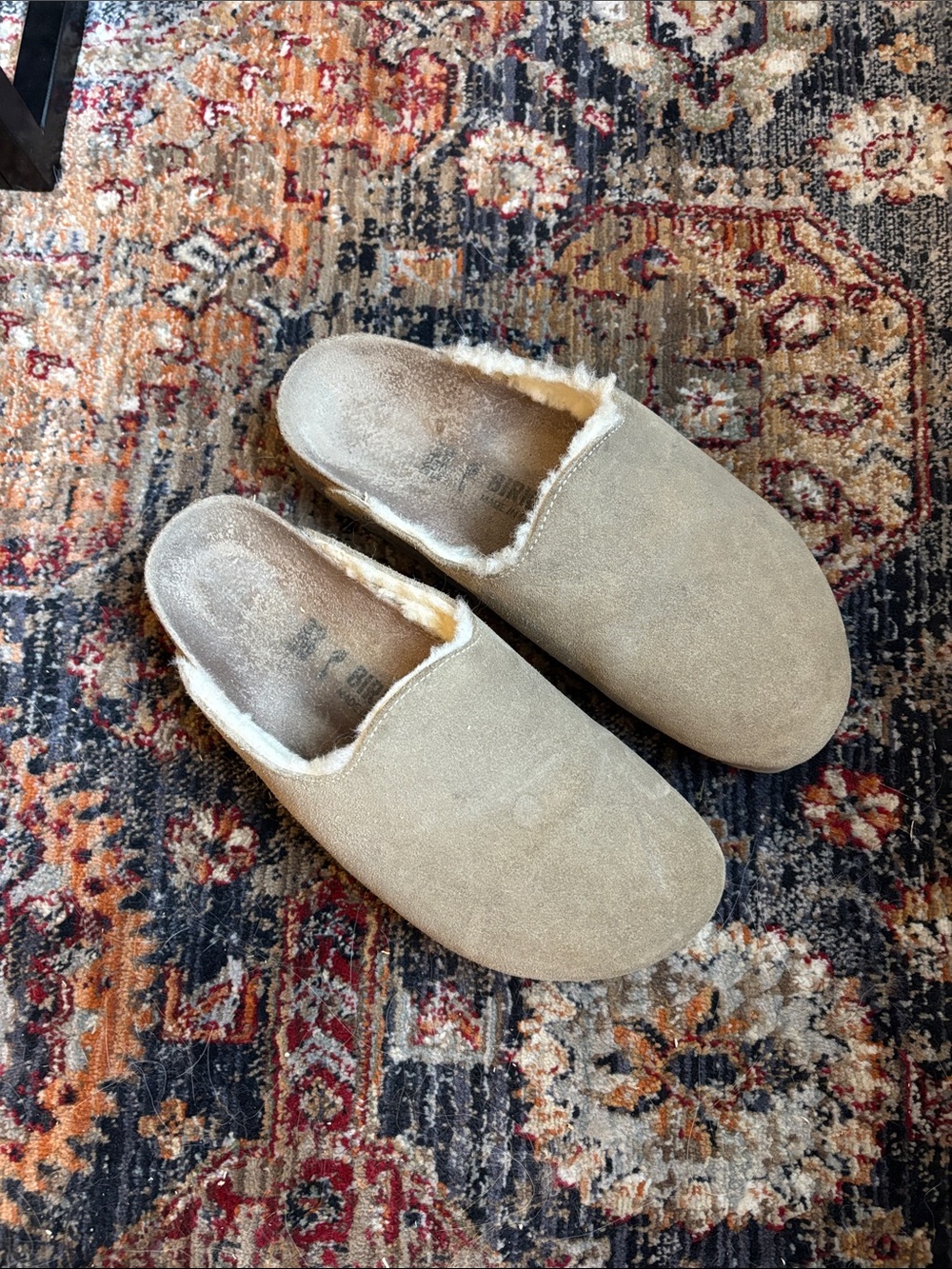 Birkenstock Amsterdam Suede Taupe Shearling-Lined Slip-On Clogs 39 RARE